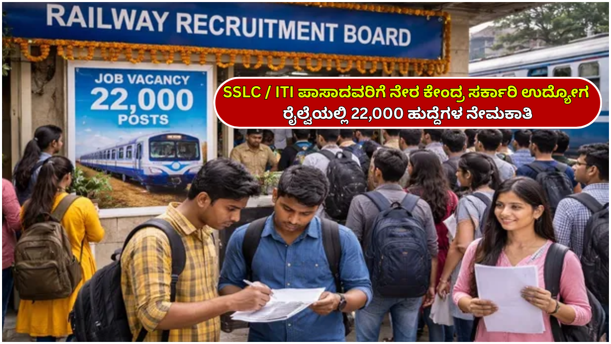 Railway Direct Central Government Job Recruitment for 22,000 Posts in Railways for SSLCITI Passed